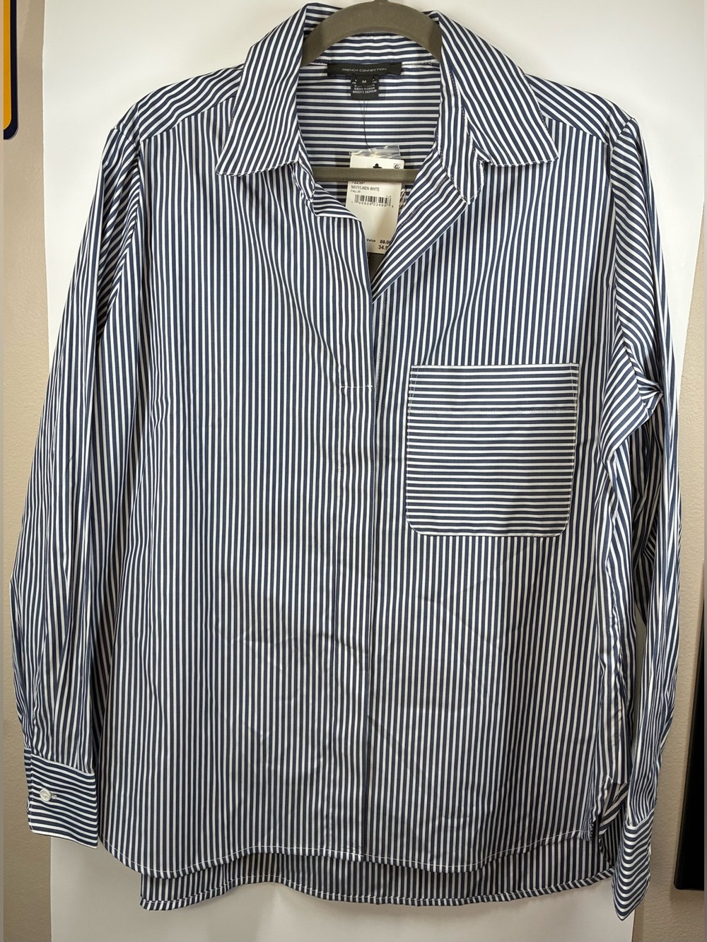 French Connection NWT Navy White Striped Button Front Shirt Blouse Medium
